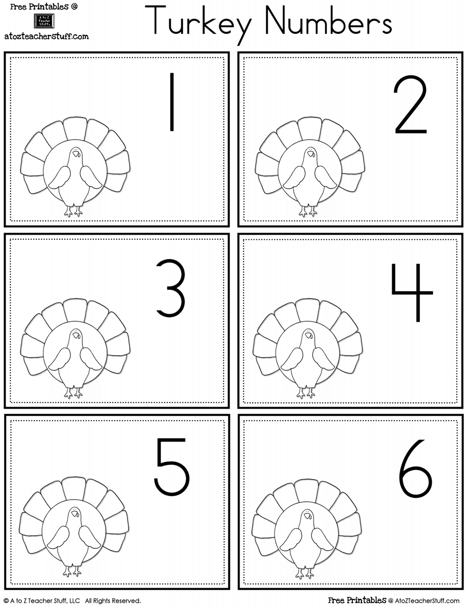 Turkey Number Cards A To Z Teacher Stuff