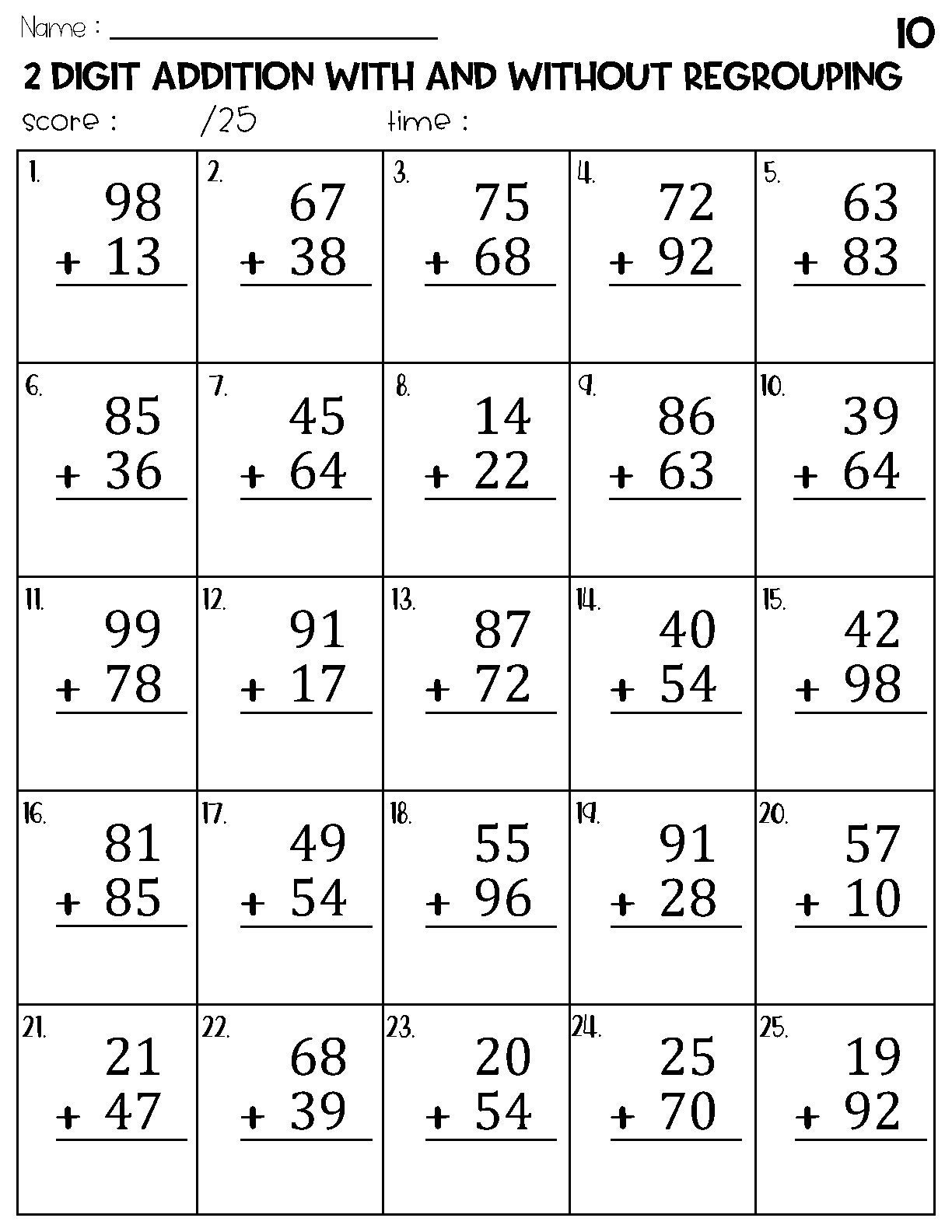 Two Digit Addition With And Without Regrouping Worksheets Etsy Finland