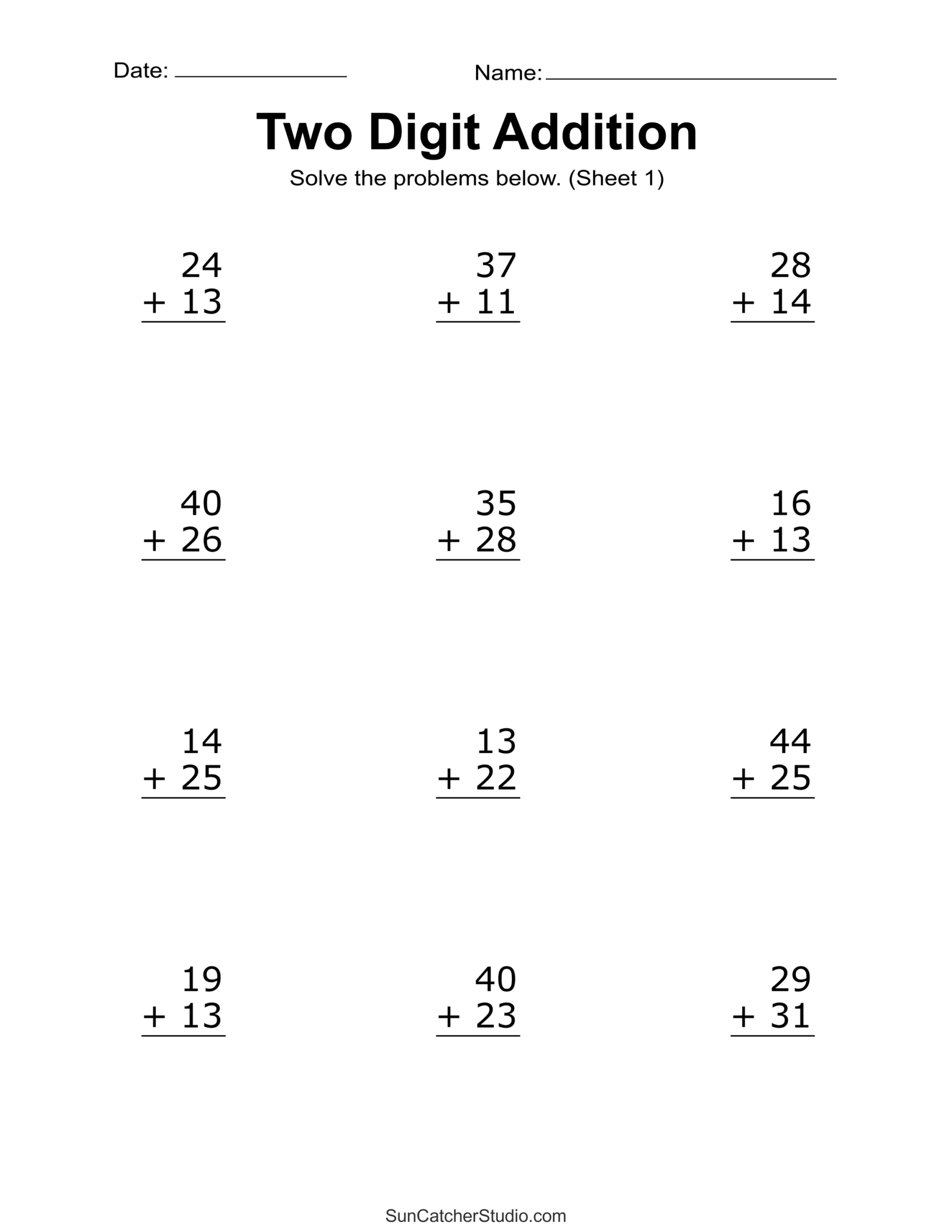 Two Digit Addition Worksheets Printable 2 Digit Problems Free Printables Lettering SVG Files Tools Apps Addition Worksheets Free Printable Easy Math Problems Free Printables Lettering SVG Files Tools Apps