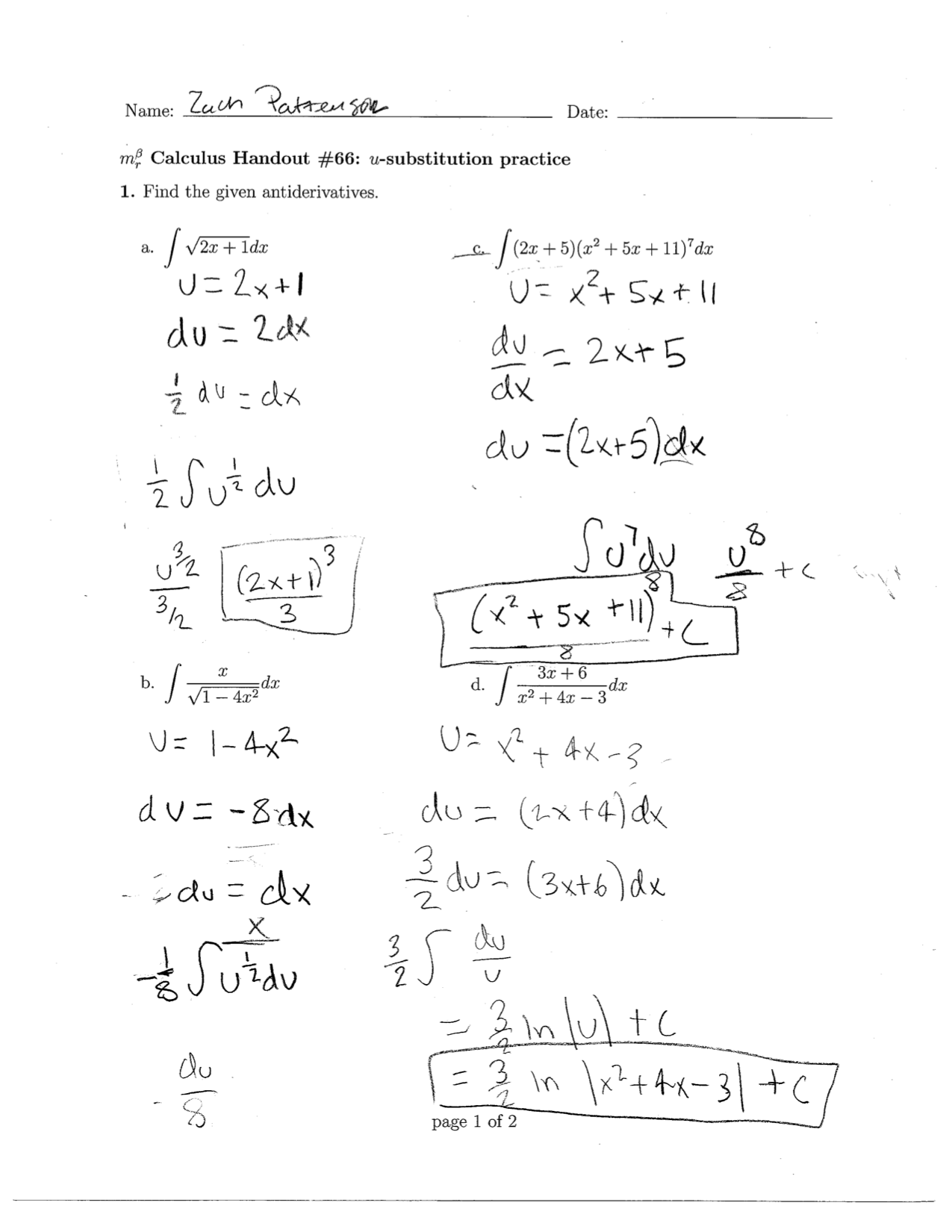 U Substitution For Integration Formula Steps Examples Worksheets Library
