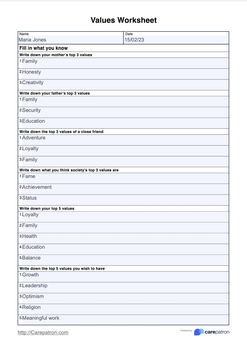 Values Worksheet Example Free PDF Download Worksheets Library Values Worksheet Example Free PDF Download Worksheets Library