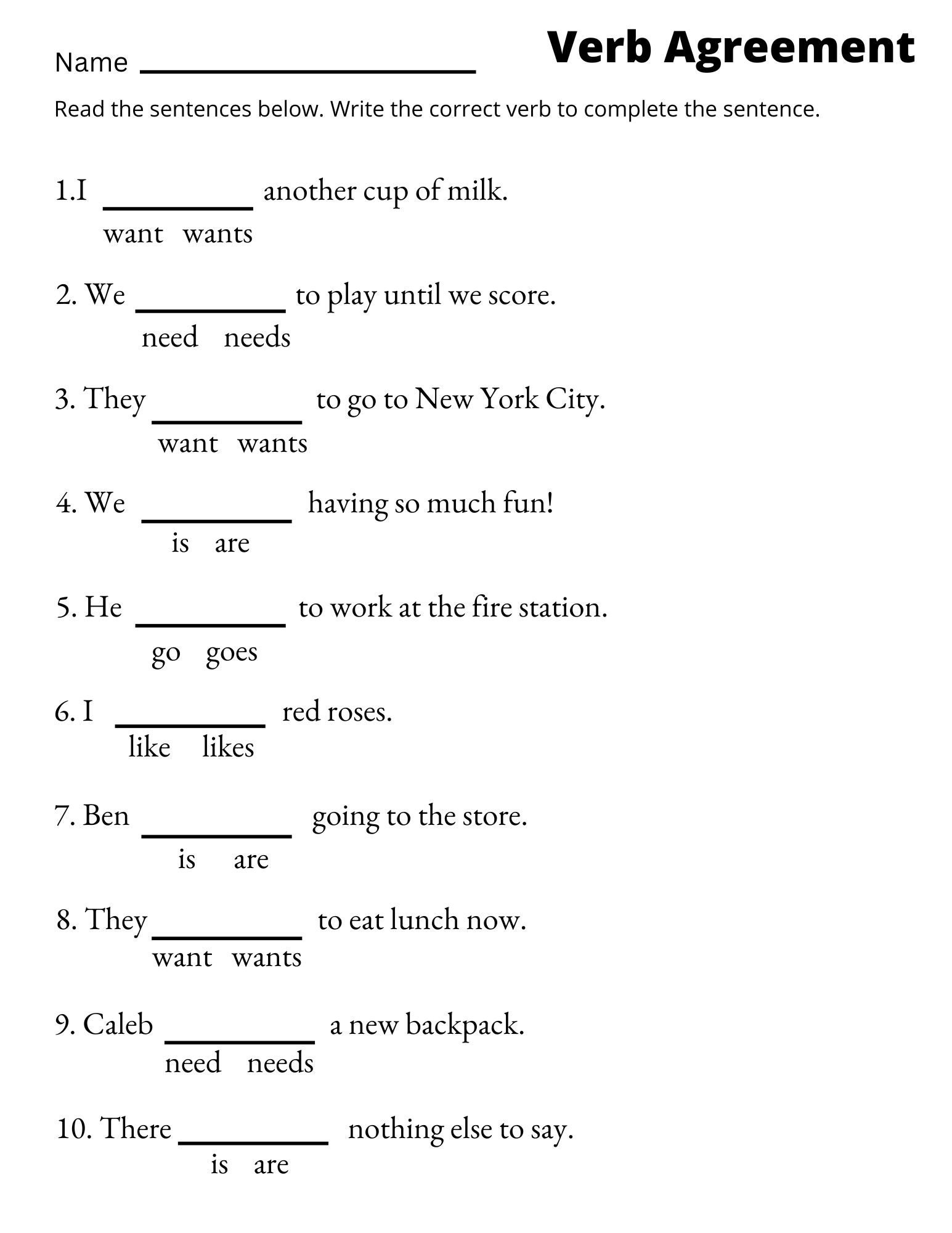Verb Agreement Worksheets Printable 3rd And 4th Grade Sentence Worksheets Etsy