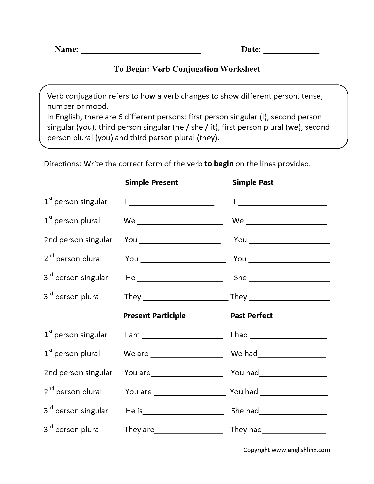 Verbs Worksheets Verb Conjugation Worksheets Verbs Worksheets Library