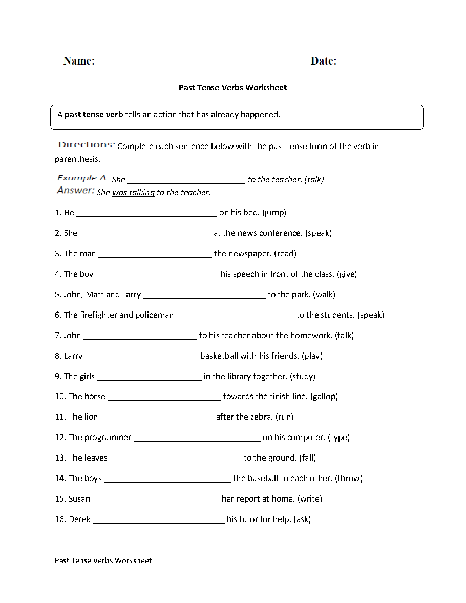 Verbs Worksheets Verbs Tenses Worksheets Writing Past Tense Verbs Worksheets Free Printable Grammar Practice