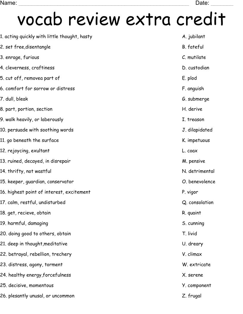Vocab Review Extra Credit Worksheet WordMint Vocab Review Extra Credit Worksheet WordMint