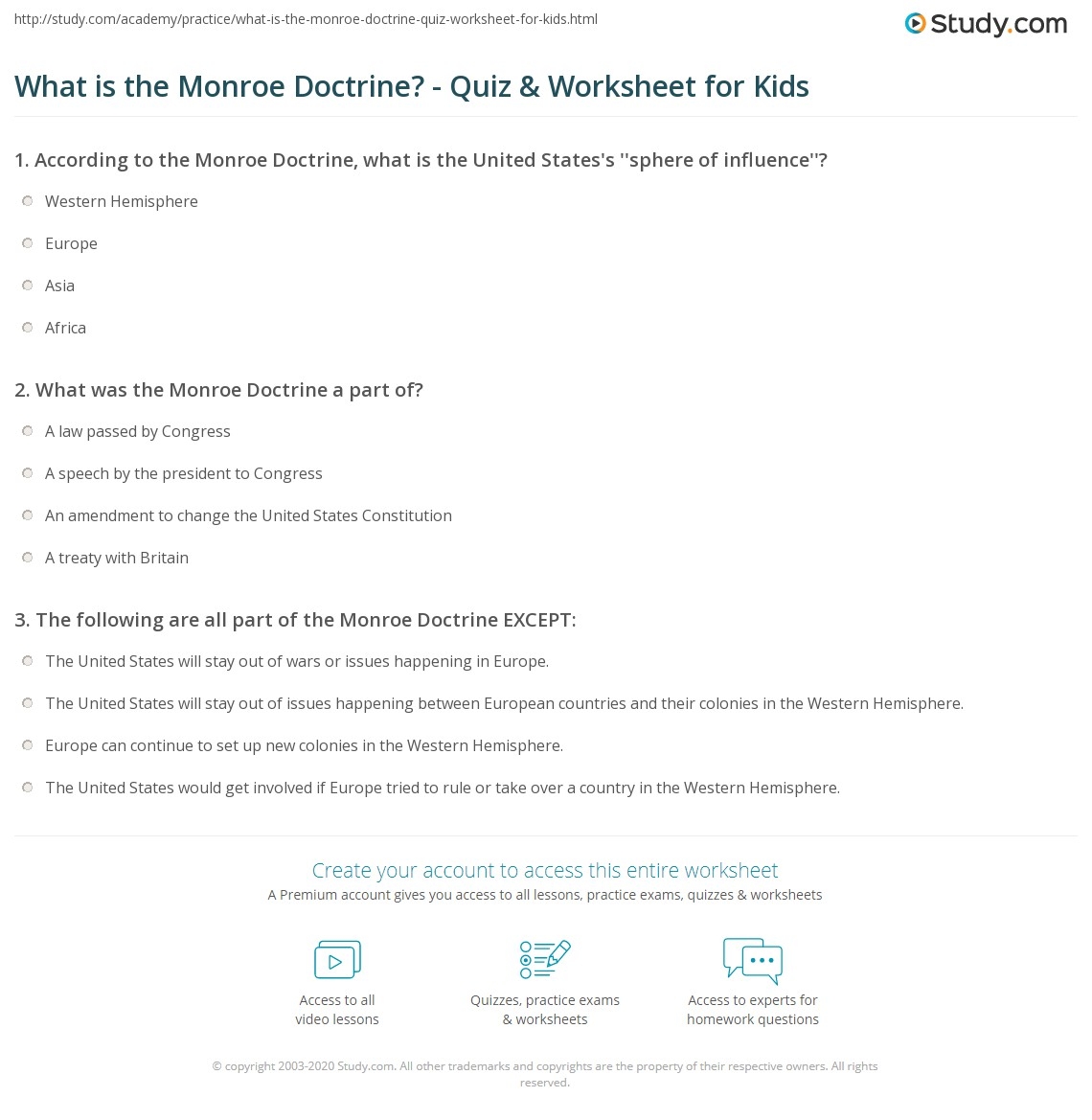 What Is The Monroe Doctrine Quiz Worksheet For Kids Study The Monroe Doctrine 1823 PowerPoint Guided Notes Processing Activity By Teach Simple
