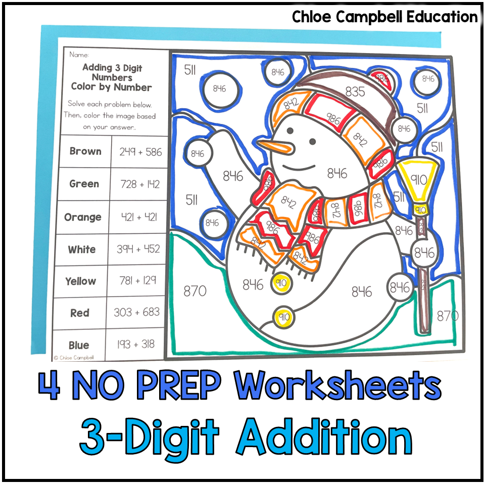 Winter Math 3 Digit Addition Color By Number Winter Adding Within 1 000 Chloe Campbell Education Winter Math 3 Digit Addition Color By Number Winter Adding Within 1 000 Chloe Campbell Education