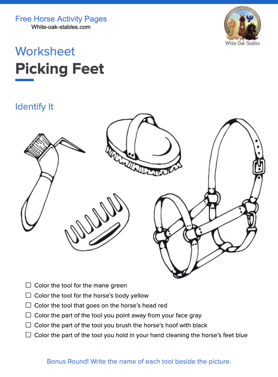 Worksheet Picking Feet White Oak Stables