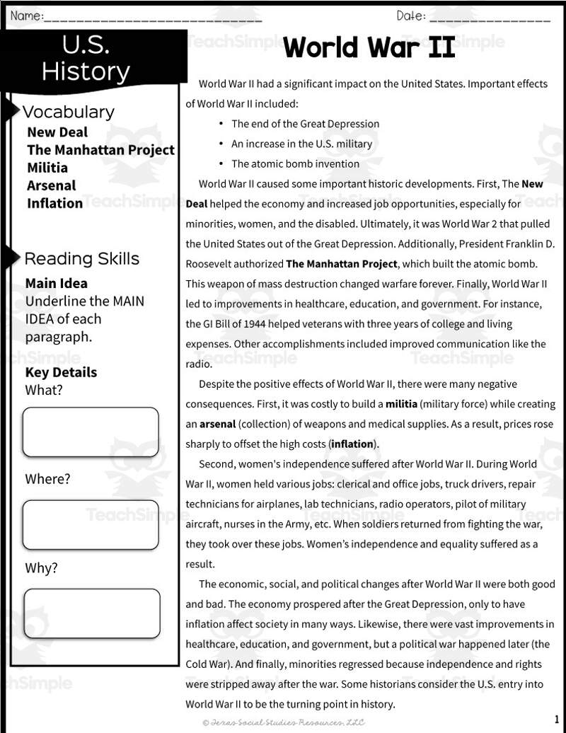 World War II Reading Packet By Teach Simple