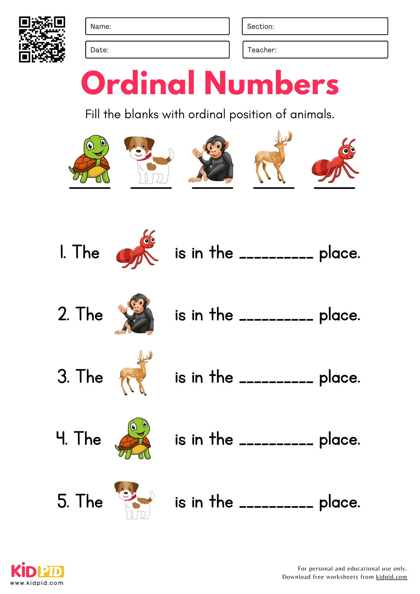 Write Oridinal Position 1 10 Worksheets For Grade 1 Kidpid