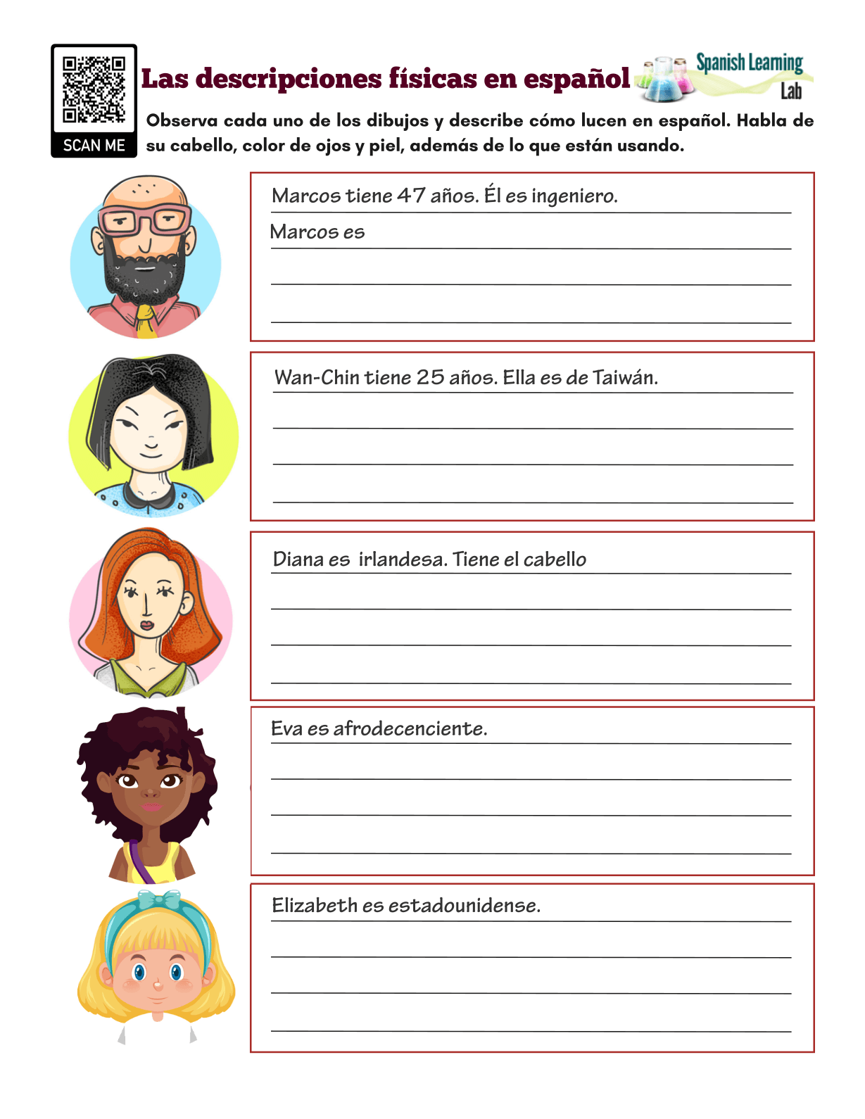 Writing Physical Descriptions In Spanish PDF Worksheet Spanish Learning Lab