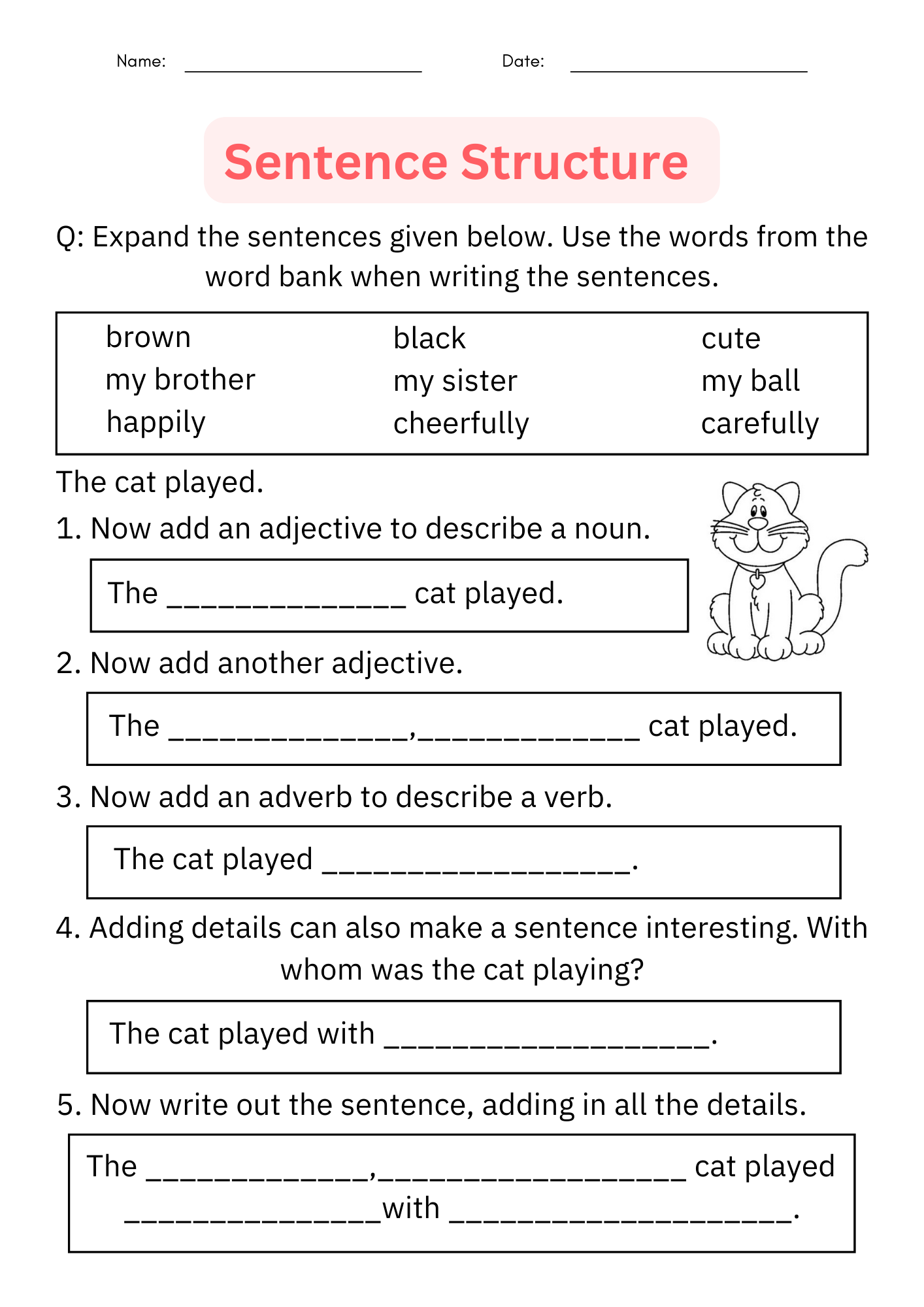 Writing Sentences Sentence Structure Worksheet Digital Printable For Grade 1 Made By Teachers Sentence Structure Worksheets Language Arts Activities