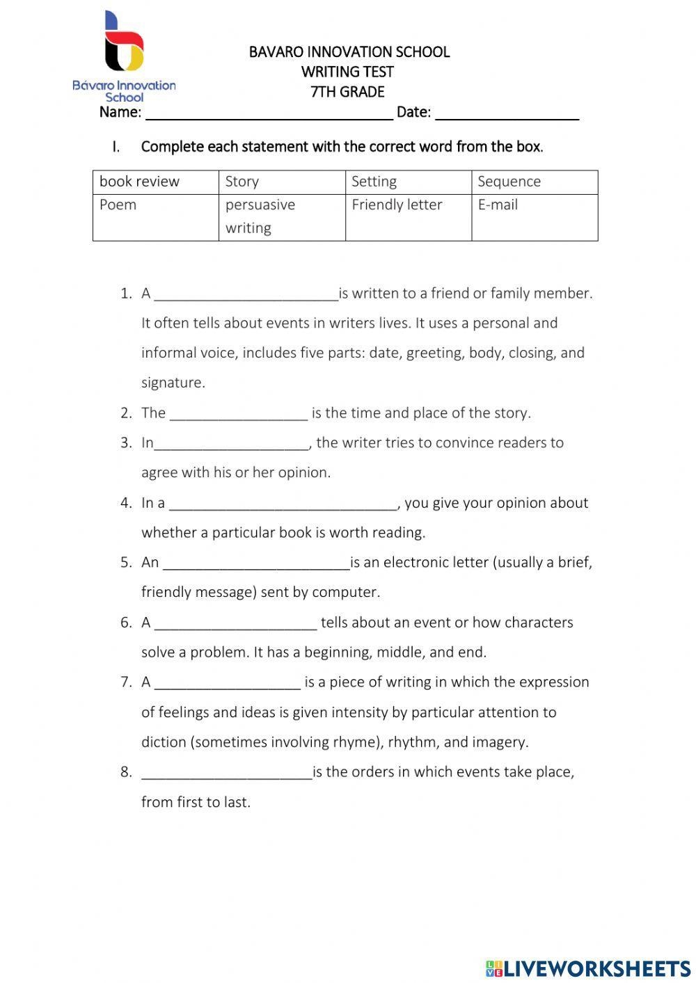 Writing Test 7th Grade Worksheet Worksheets Library Writing Test 7th Grade Worksheet Worksheets Library