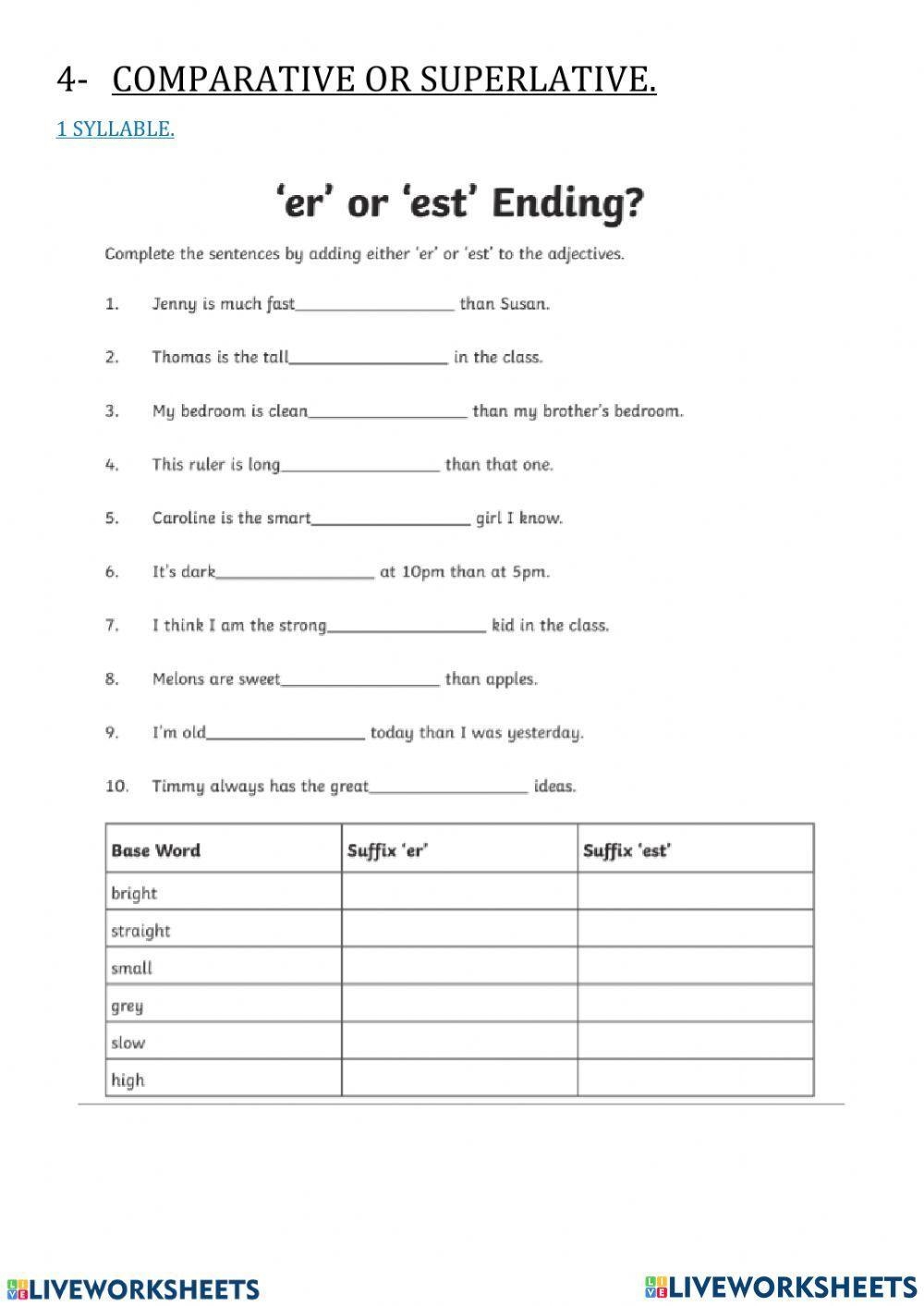 Y2 SPAG Adding Er And Est To Adjectives Worksheets Library