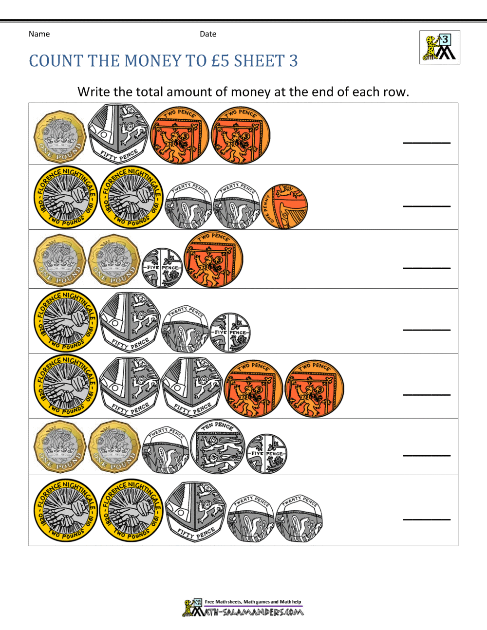 Year 3 Money Worksheets Counting Money To 5 Money Worksheets 3rd Grade Money Challenges